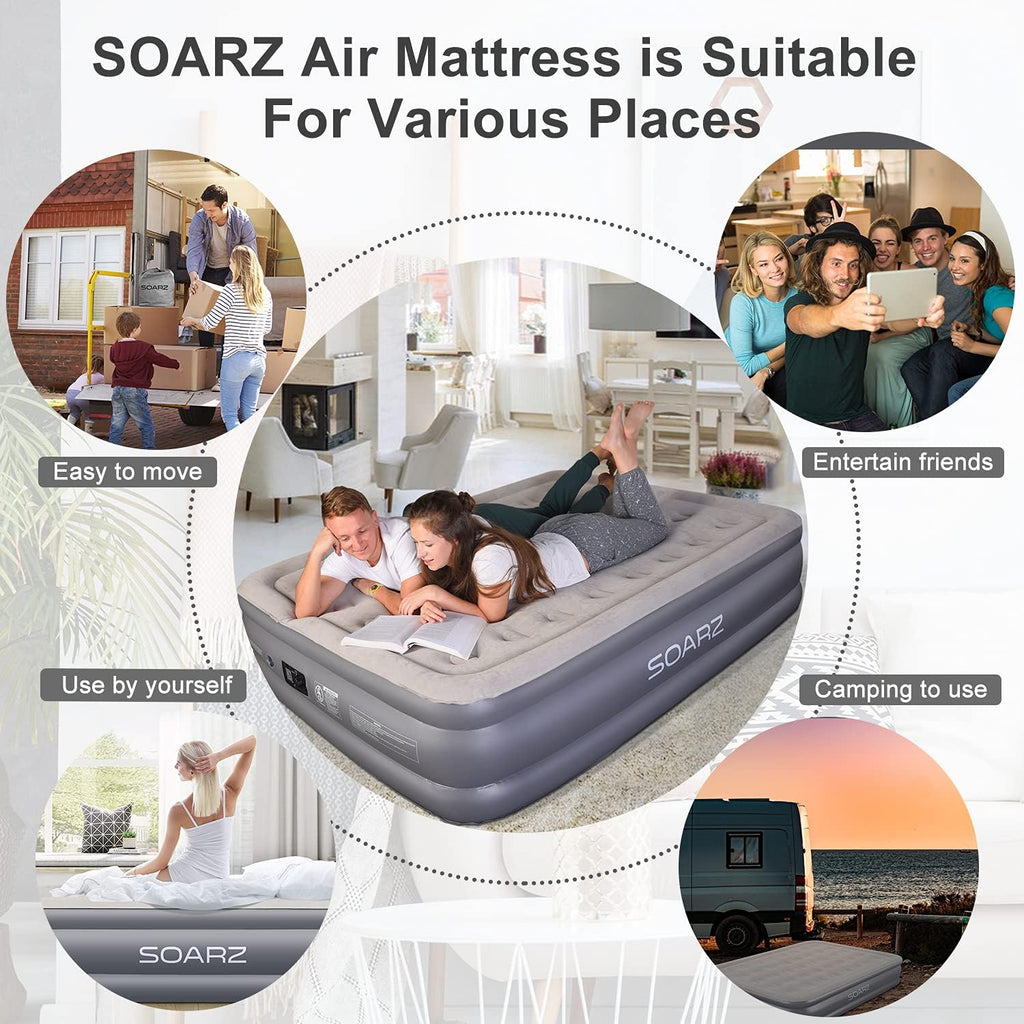 Queen Air Mattress with Built-in Pump, Flocked Top Airbed Q1729