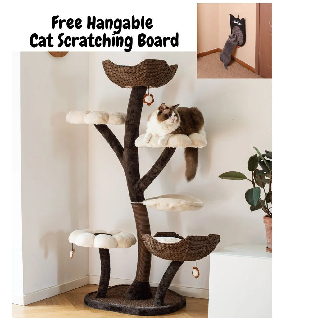 Natural Blossom Woven Tree Branches 6-Level Cat Tree with Hammock T30645