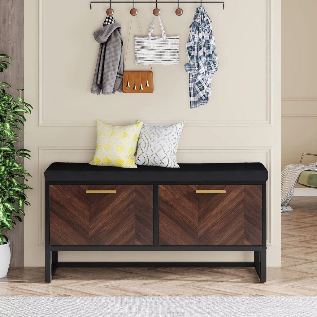 Shoe Storage Bench with Cushion & 2 Flip Drawers Z373259