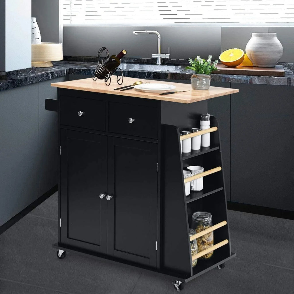 Black Wooden Kitchen Utility Cart with 2 Drawers Z649