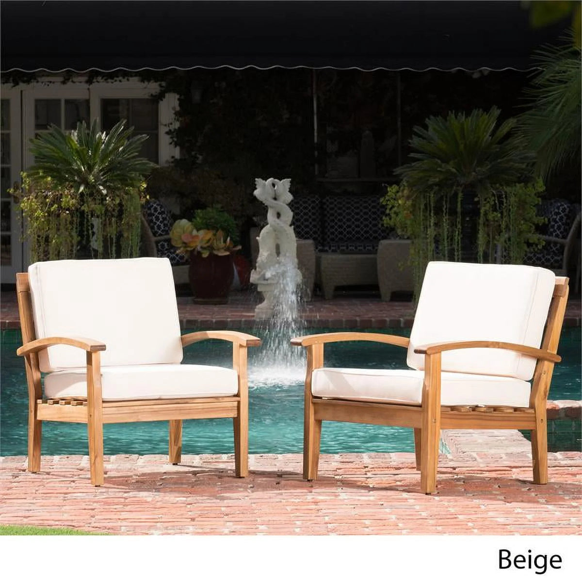 Outdoor Wooden Club Chairs with Beige Cushions Set of 2 K73889