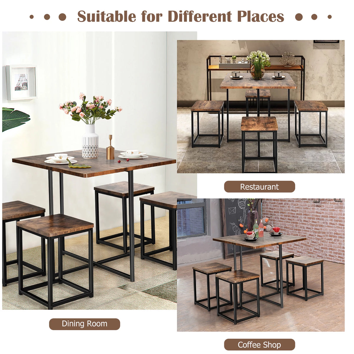 5 Pc Dining Table and 4 Stools Metal Frame K91585