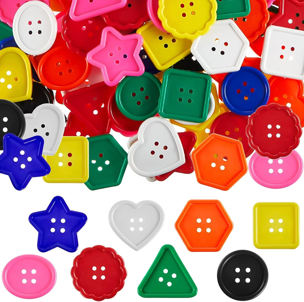150 Pieces Big Bright Buttons 8 Vivid Colors 8 Large Shapes G509