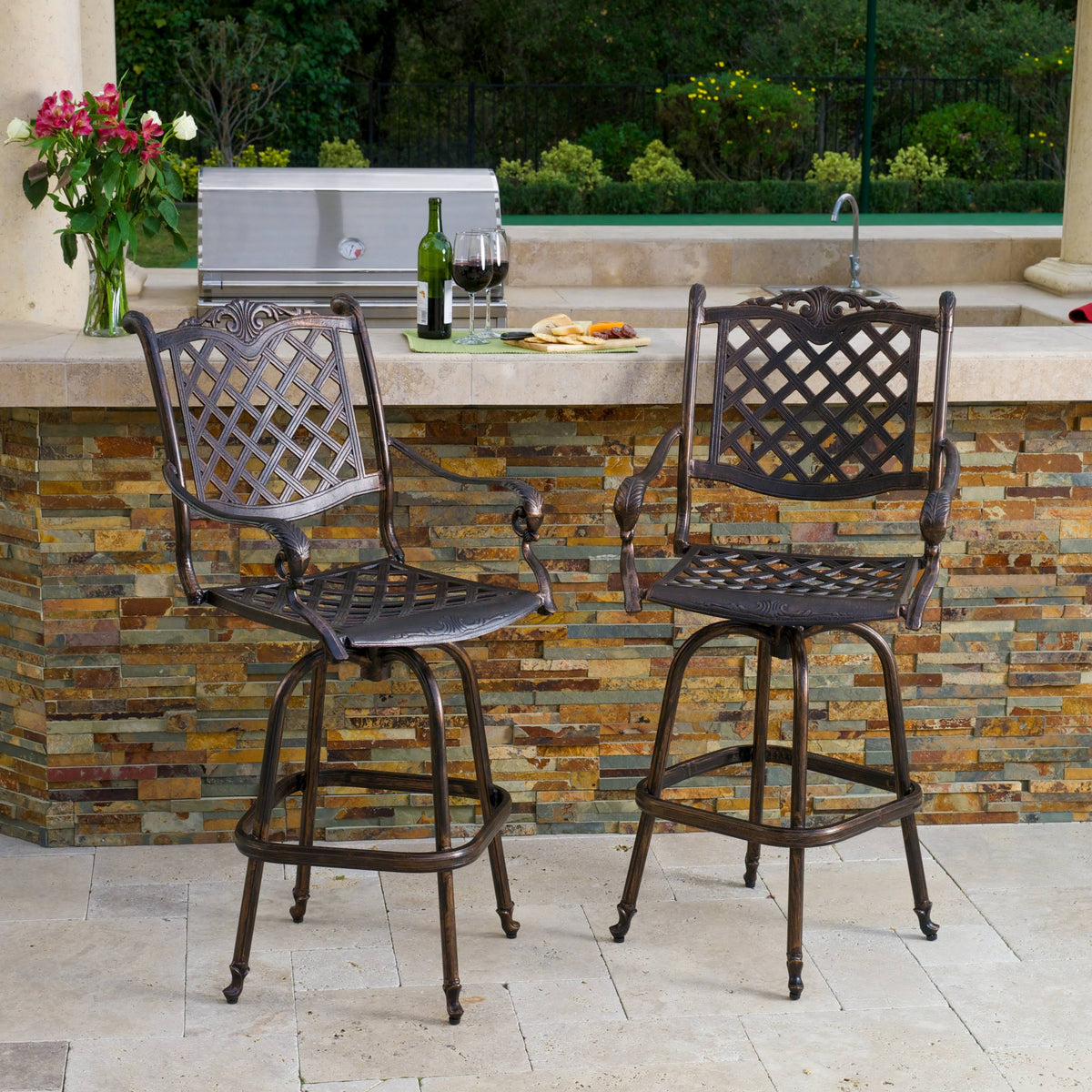 Shiny Copper Cast Aluminum Outdoor Bar Stool, Set of 2 N462673