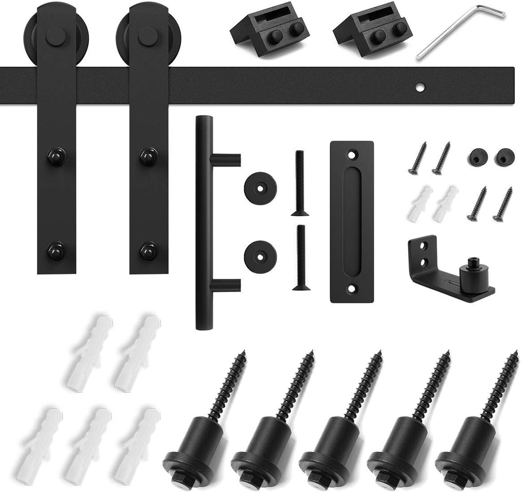 6.6 FT Heavy Duty Sliding Barn Door Hardware Kit, Black, Pack of 2 H756