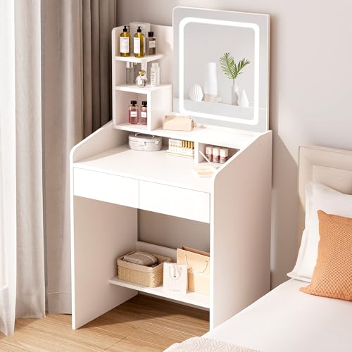 White Vanity Desk Set with Mirror and Drawer T738