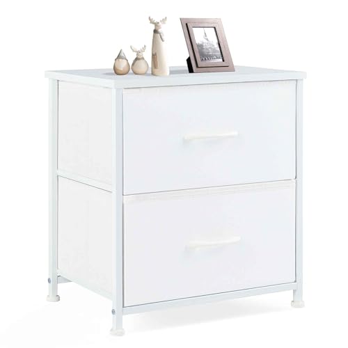 Nightstand with 2 Storage Drawers, Wooden Top Fabric Cabinet K31422