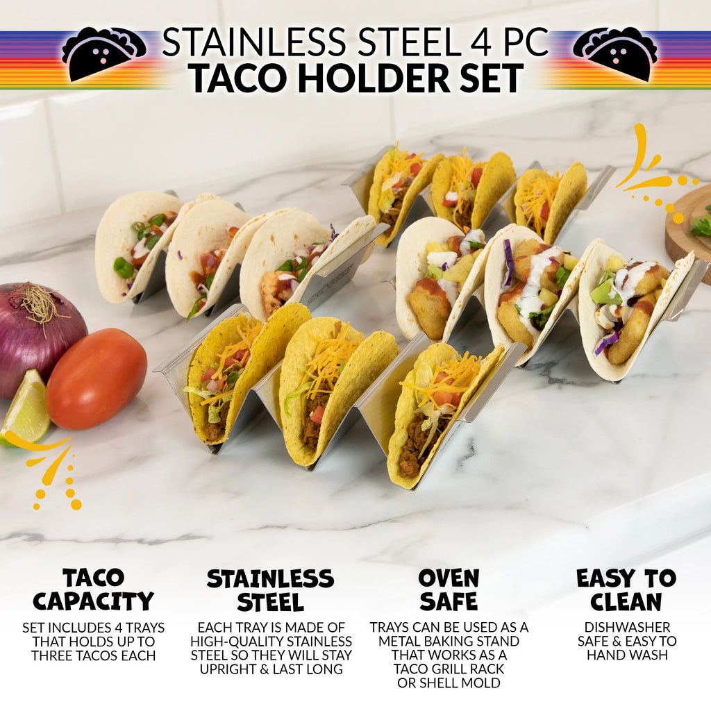 Stainless Steel 4-Piece Taco Holder Tray Set M87155