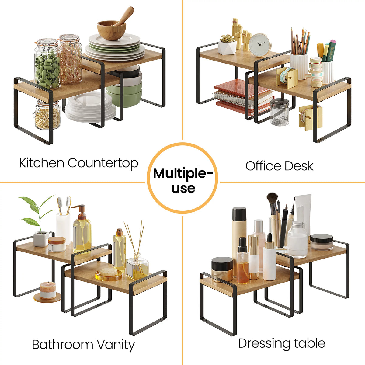 Set of 2 Stackable Expandable Kitchen Counter Top Shelves F6534