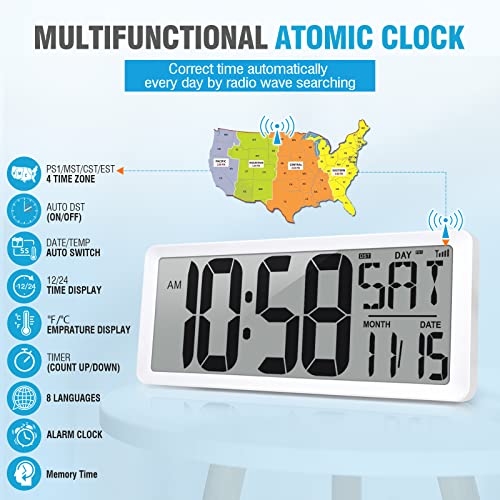 14.2’’ Wall Clock with Auto Backlight, Temp, Date, Timer, DST R474392