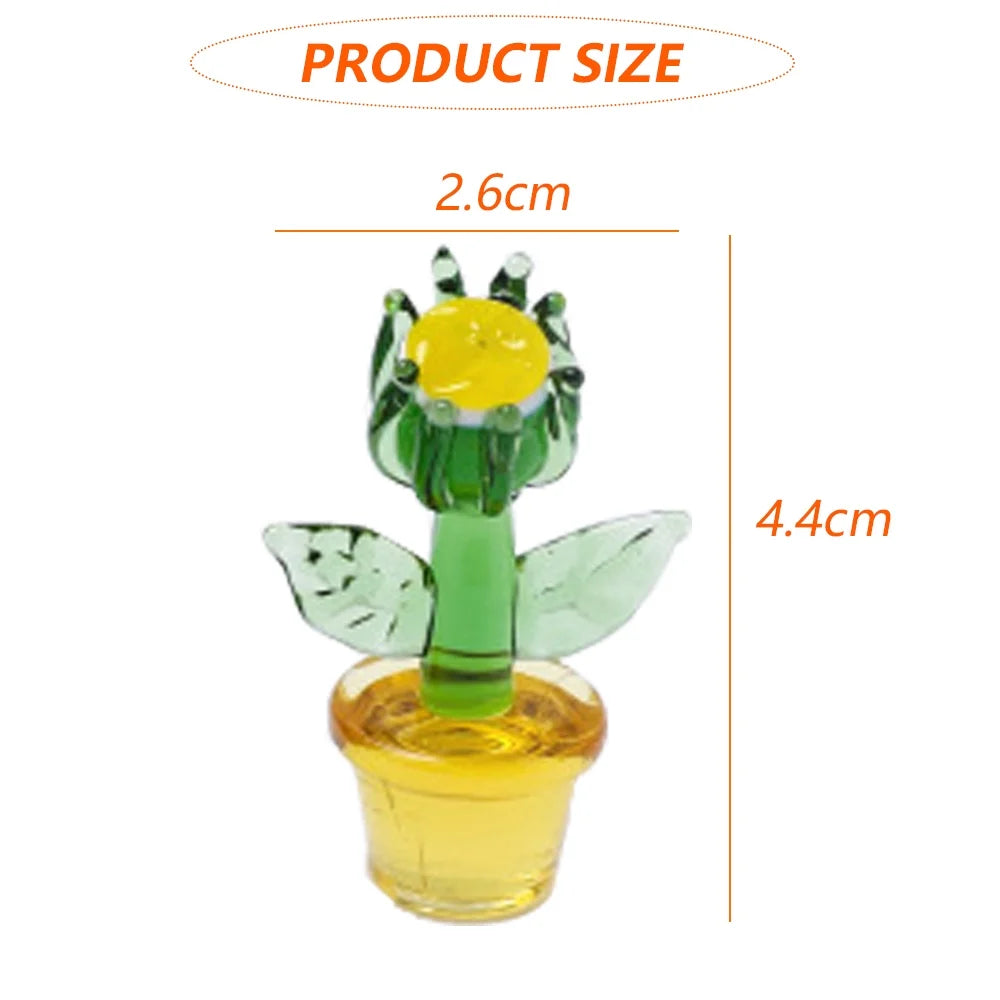 Handmade Blown Glass Cactus Figurines Desk Decorations X7983
