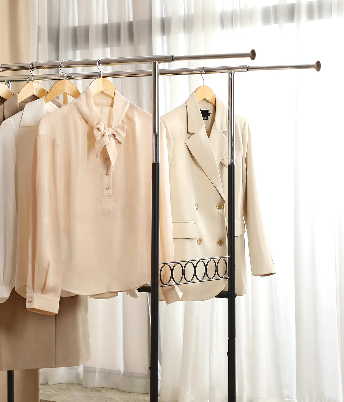 Heavy Duty Double Rails Garment Rack with Wheels Z81223