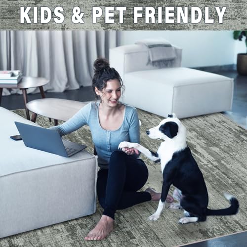 9x12 Washable Non Slip Abstract Area Rug A5745