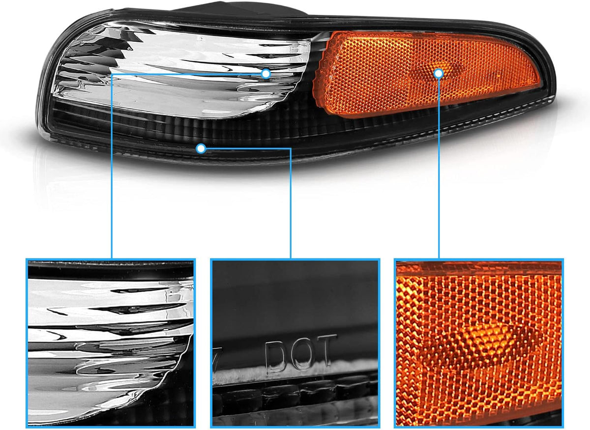 Black Replacement Bumper Parking Turn Signal Lights Set of 2 H62482
