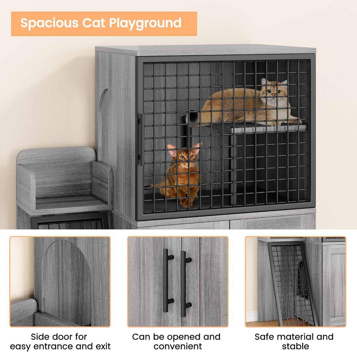 Cat Litter Box Enclosure with Platform, Double Layer Cat Litter Hidden Furniture, Large Cat Cabinet with Ladder, Wax Wood R239548