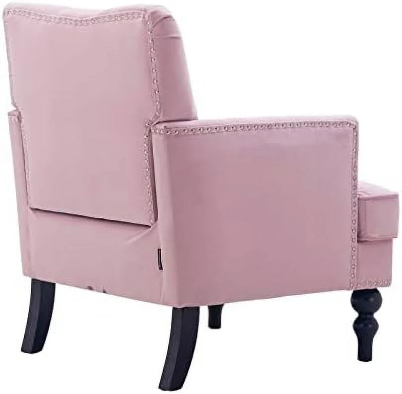 Pink Tufted Velvet Club Chair with Wooden Legs R962