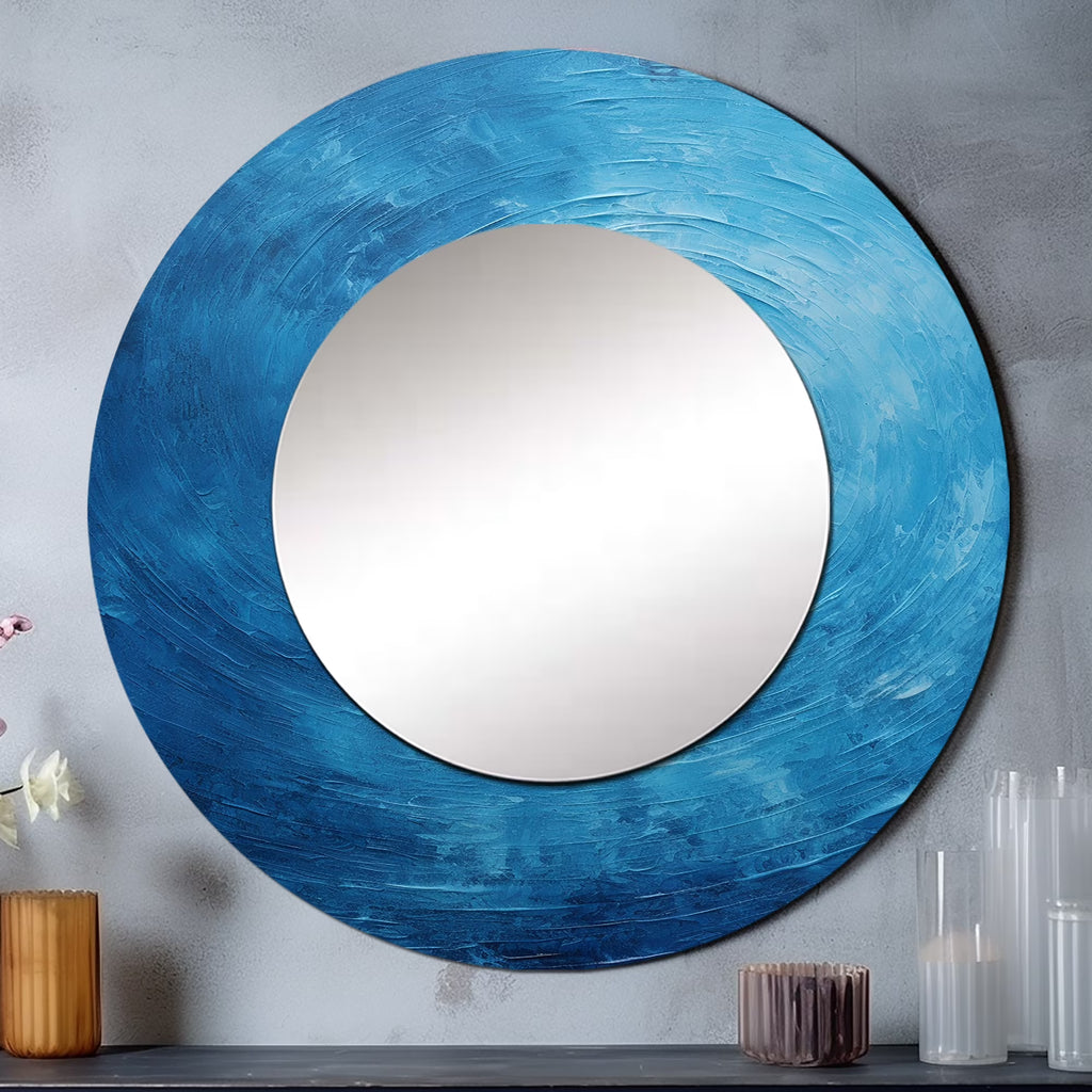 Blue Round Printed Mirror - 23" x 23" L760
