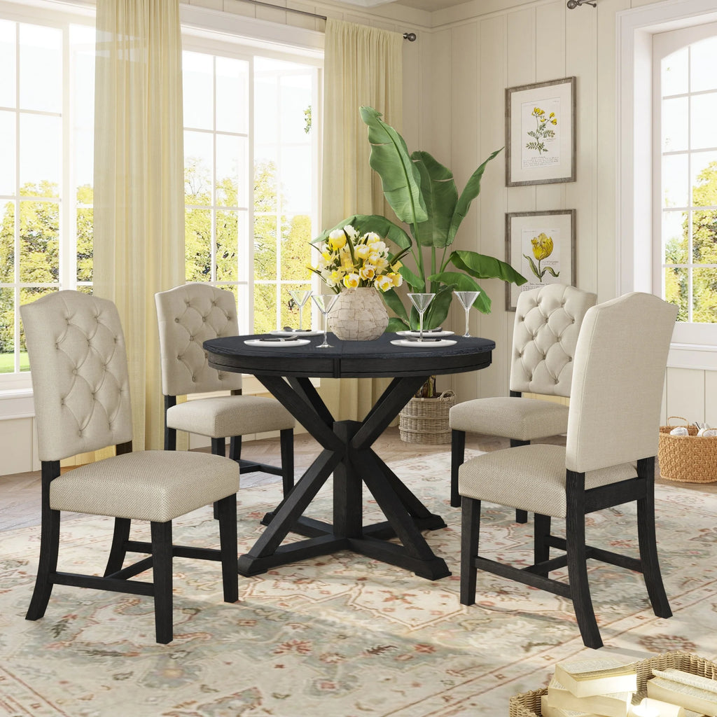 5-Piece Extendable Dining Table Set with Upholstered Chairs O51791