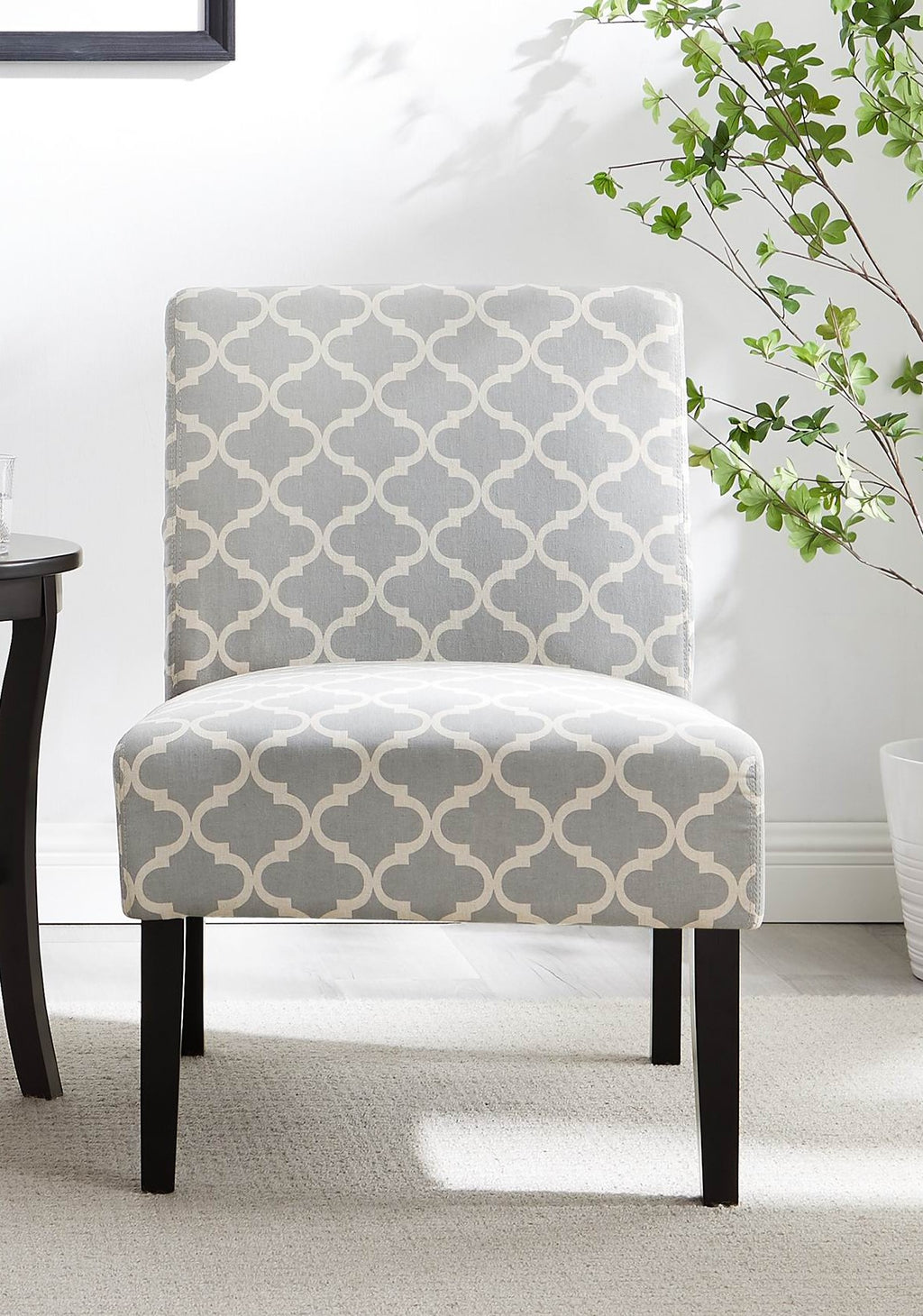 3pc Gray Fabric Upholstered Side Table and 2 Chairs G251