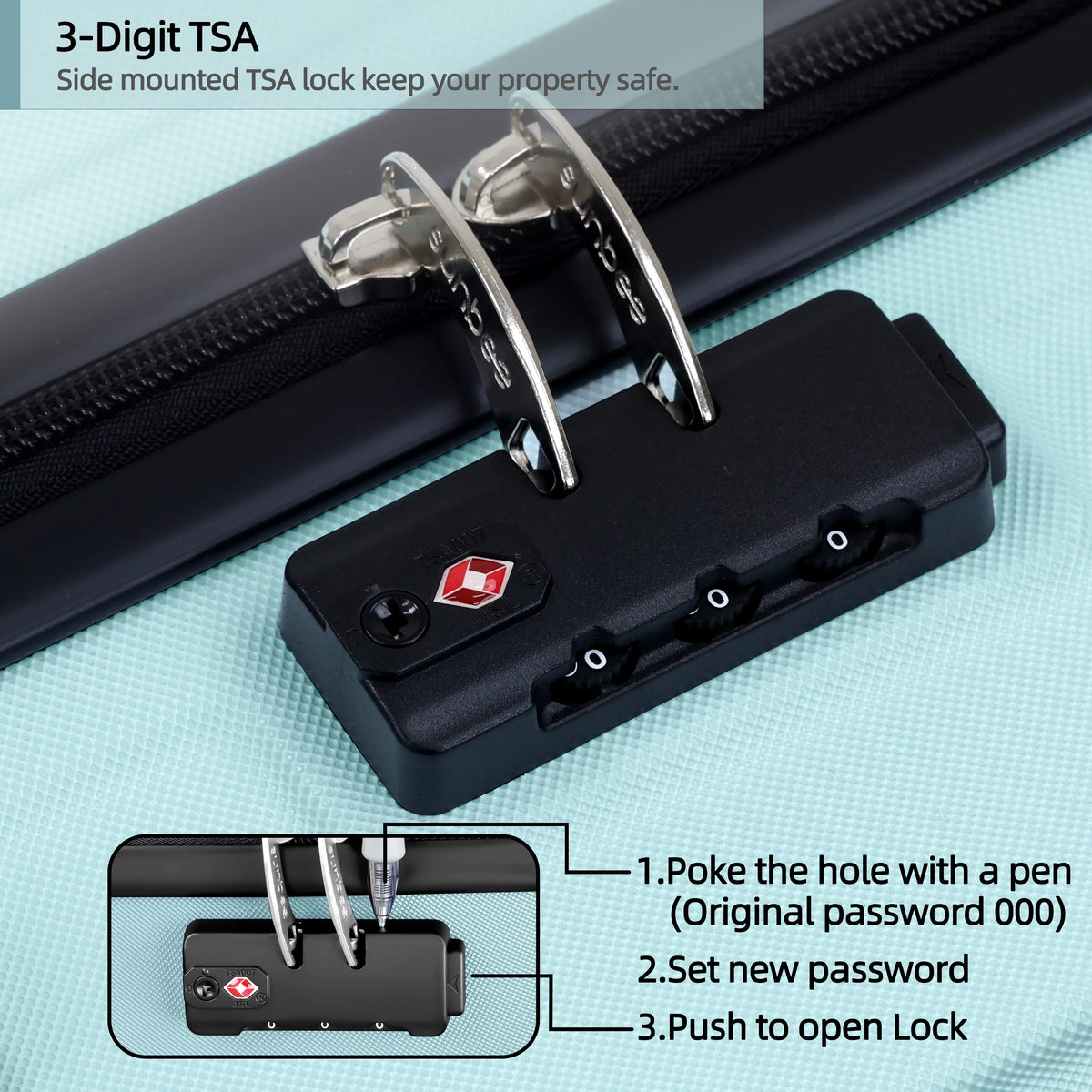 3 Piece Hard Shell Luggage Set with TSA Lock F1848