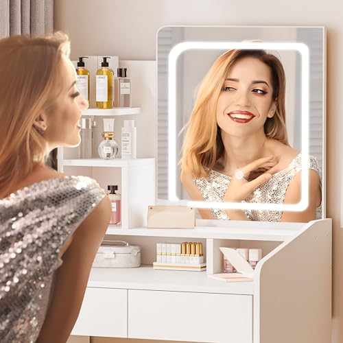 White Vanity Desk Set with Mirror and Drawer T738