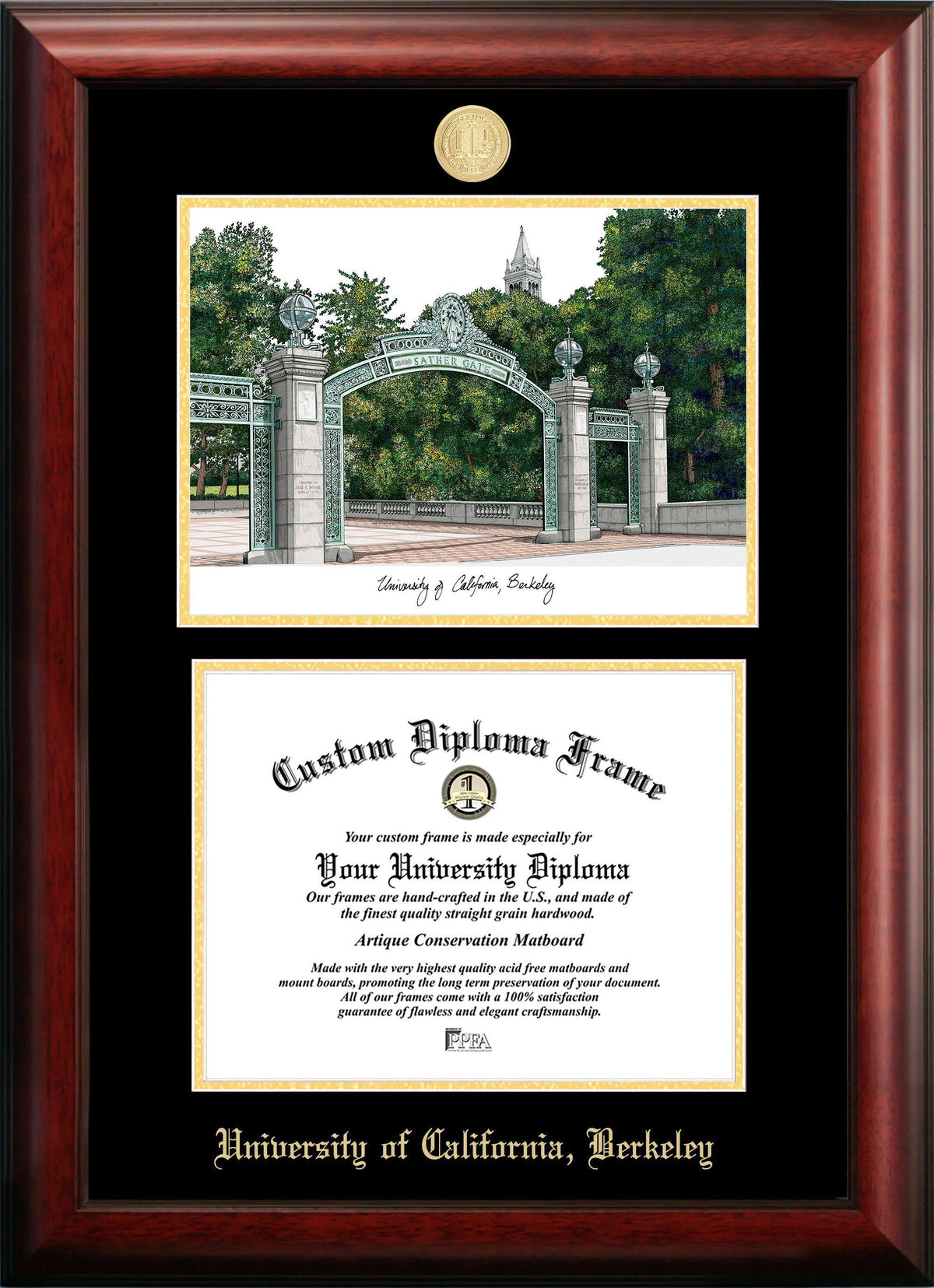Gold Embossed Diploma Frame with Campus Images Lithograph G26374