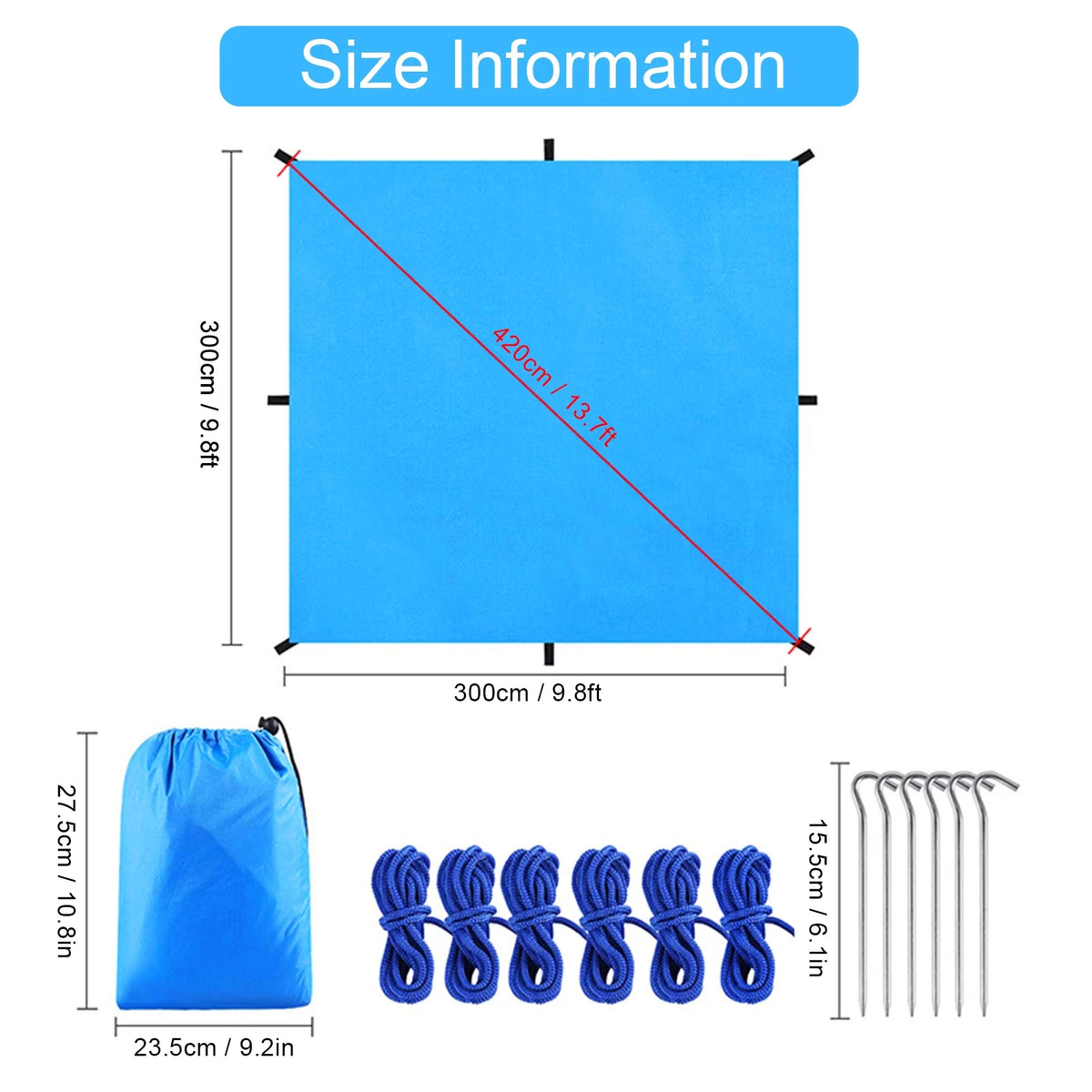 9.8 * 9.8ft Waterproof Camping Tarp Canopy I269