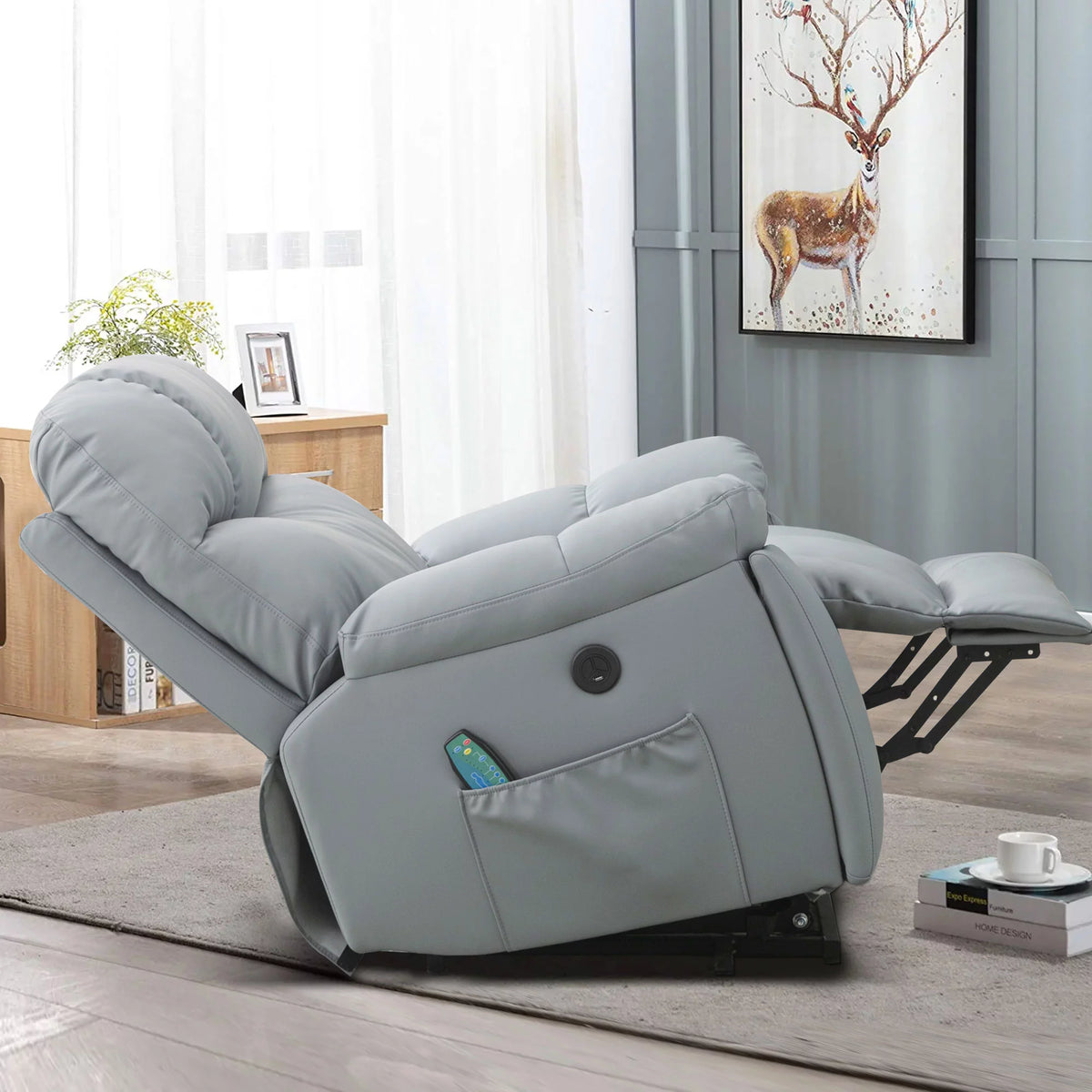 Grey Power Lift Recliner Chair with Massage and Heat R386704