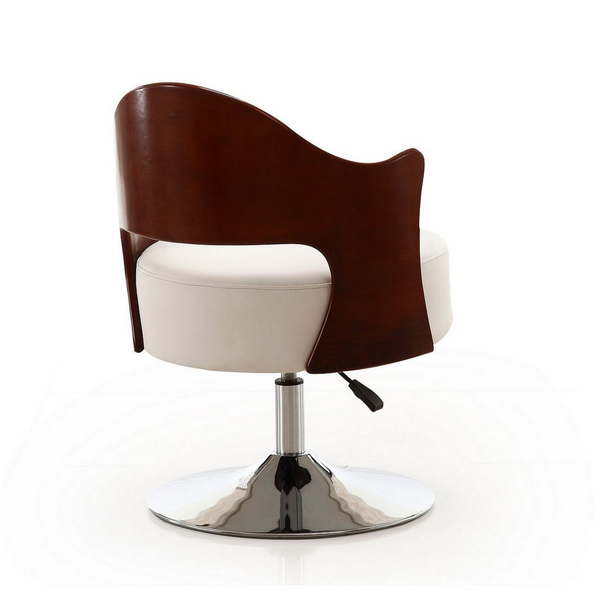 White and Polished Chrome Faux Leather Swivel Accent Chair S348