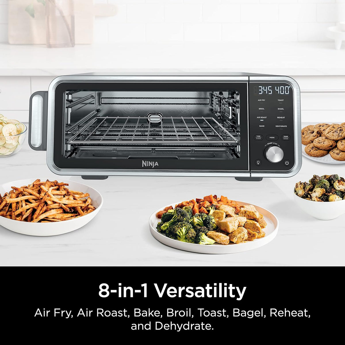8-in-1 Digital Air Fry Oven with Air Fry Basket, Wire Rack & Crumb Tray, Silver E2685