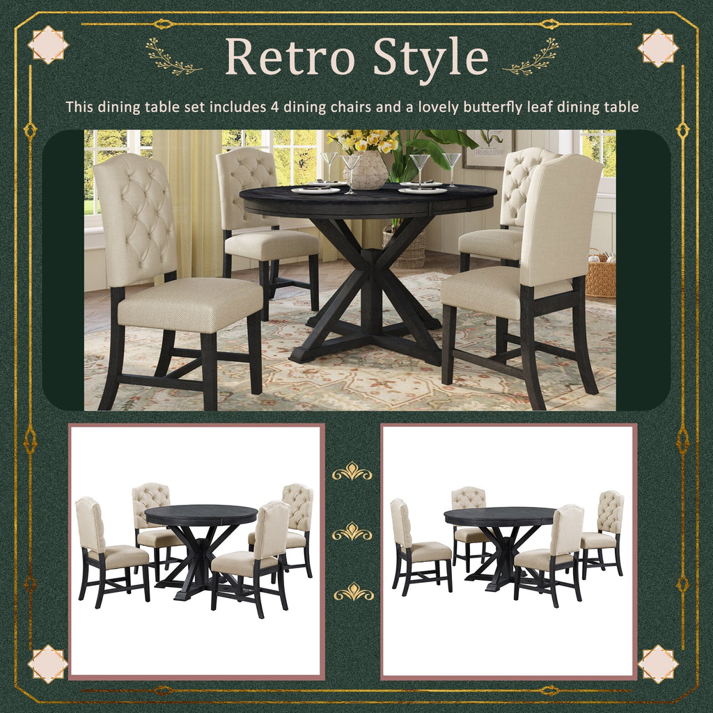 5-Piece Extendable Dining Table Set with Upholstered Chairs O51791