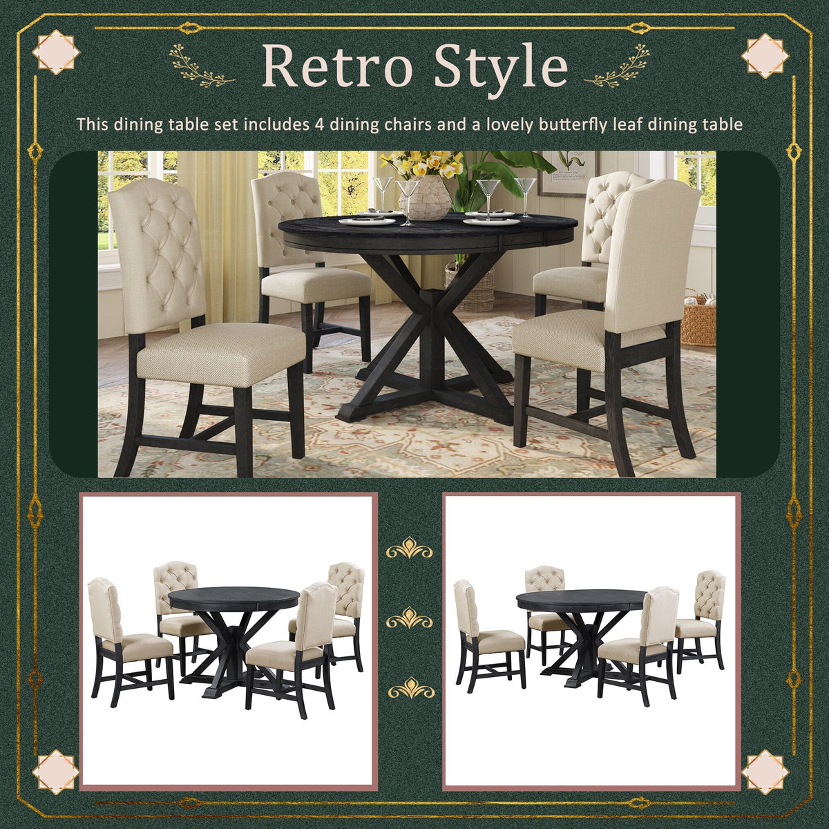 5-Piece Extendable Dining Table Set with Upholstered Chairs O51791