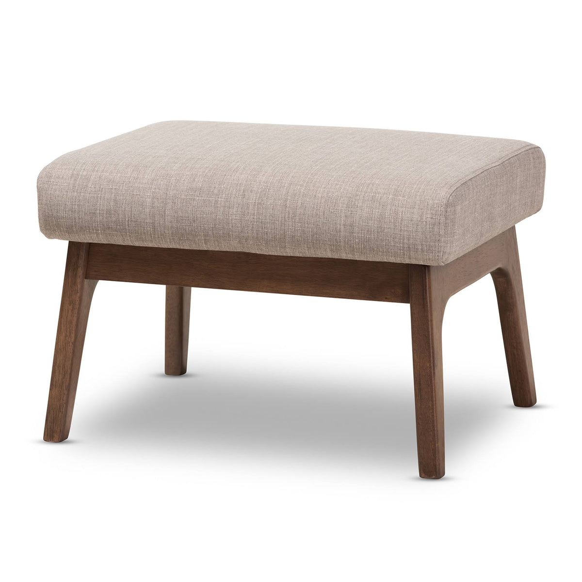 Light Grey Walnut Wood Fabric Ottoman J10522