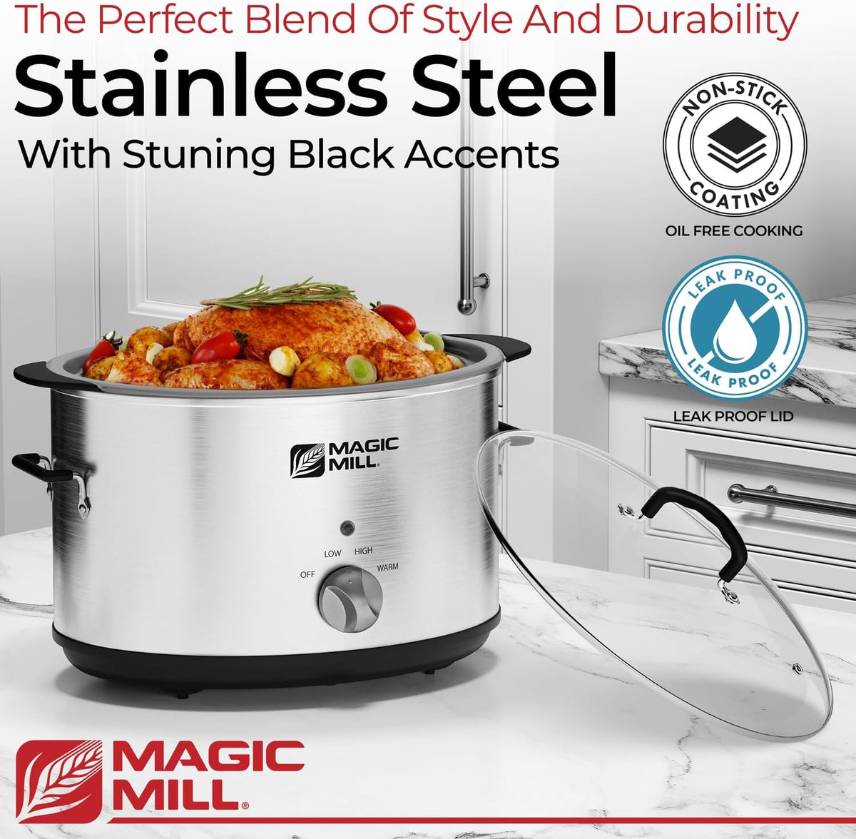 10 Quart Non-Stick Slow Cooker with Tempered Glass Lid F653
