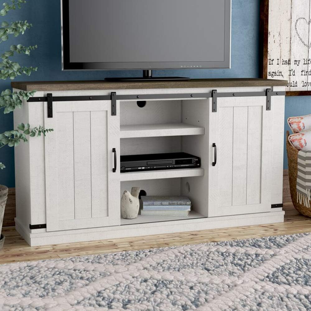 Dark Brown Wood TV Stand with Sliding Barn Door Y9254