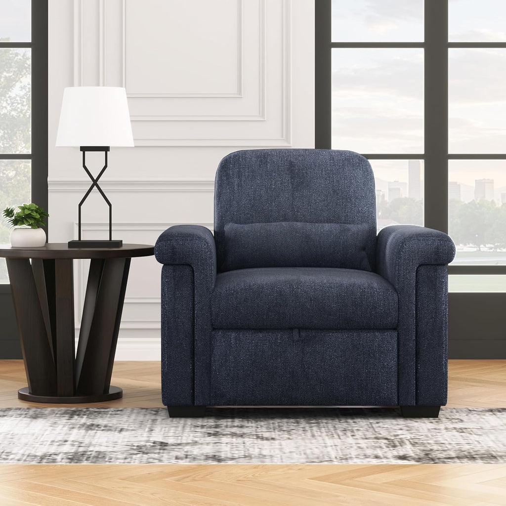 Dark Blue 3 in 1 Convertible Sleeper Chair Sofa Bed with Pillow W492