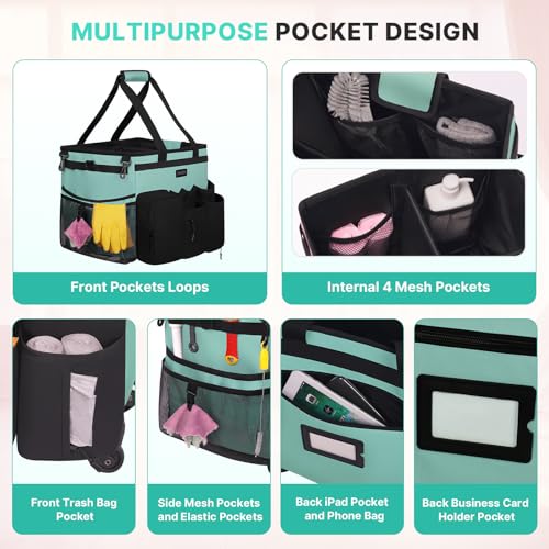 Blue-Green Waterproof Rolling Cleaning Caddy with Detachable Trolley T946529