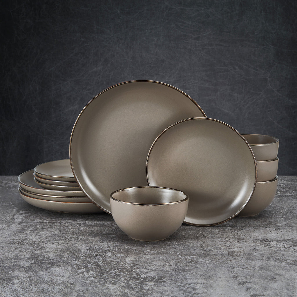 12-piece Stoneware Dinnerware set in Gray Y893551