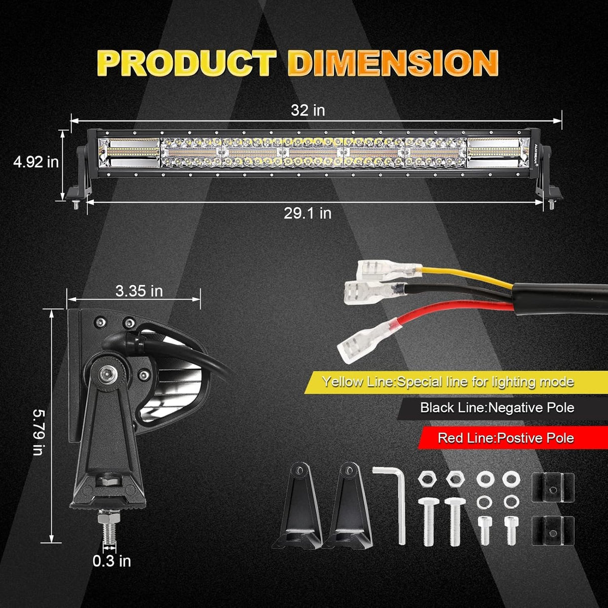 32 Inch Amber White LED Light Bar S742