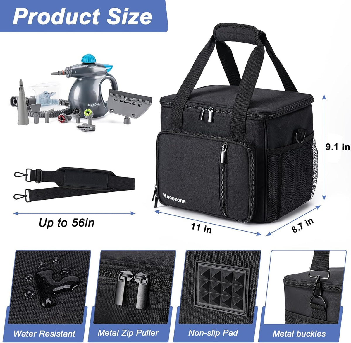 Black Handheld Steam Cleaner Carry Bag with Multiple Pockets G93939