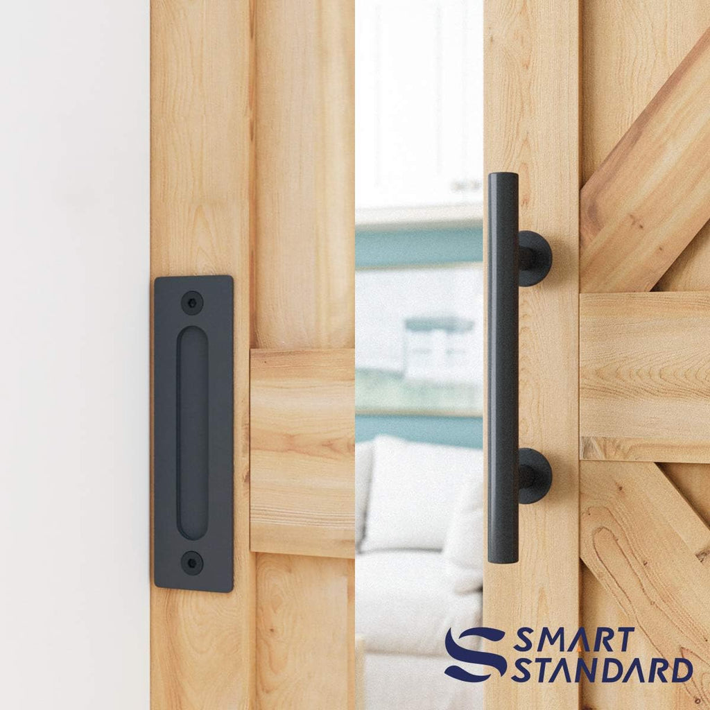 6.6 FT Heavy Duty Sliding Barn Door Hardware Kit, Black, Pack of 2 H756