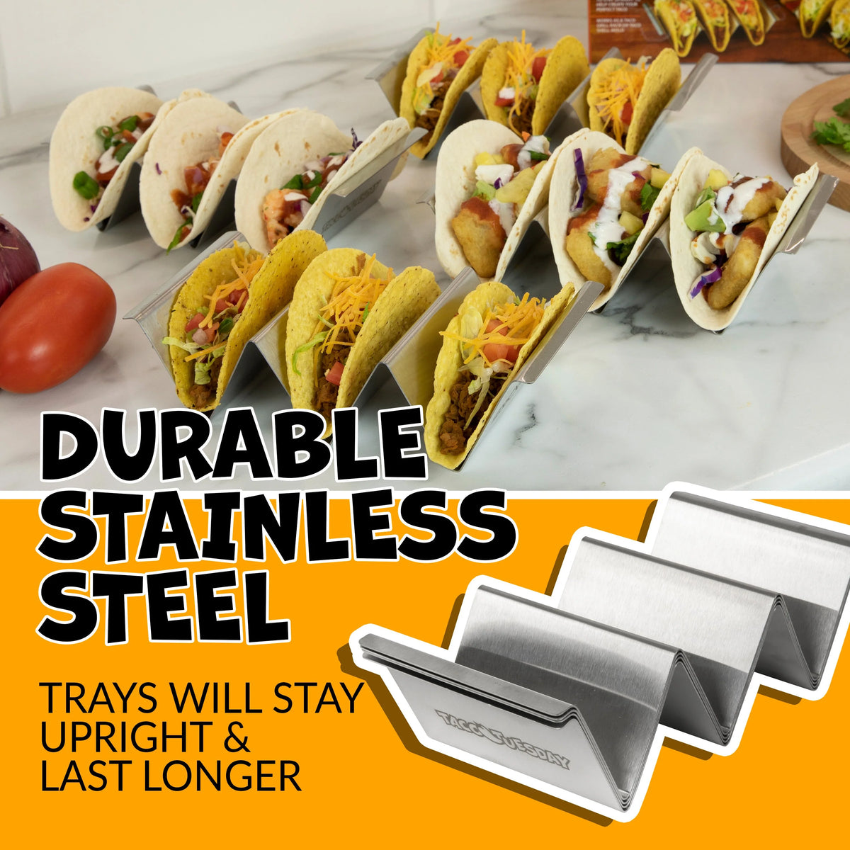 Stainless Steel 4-Piece Taco Holder Tray Set M87155
