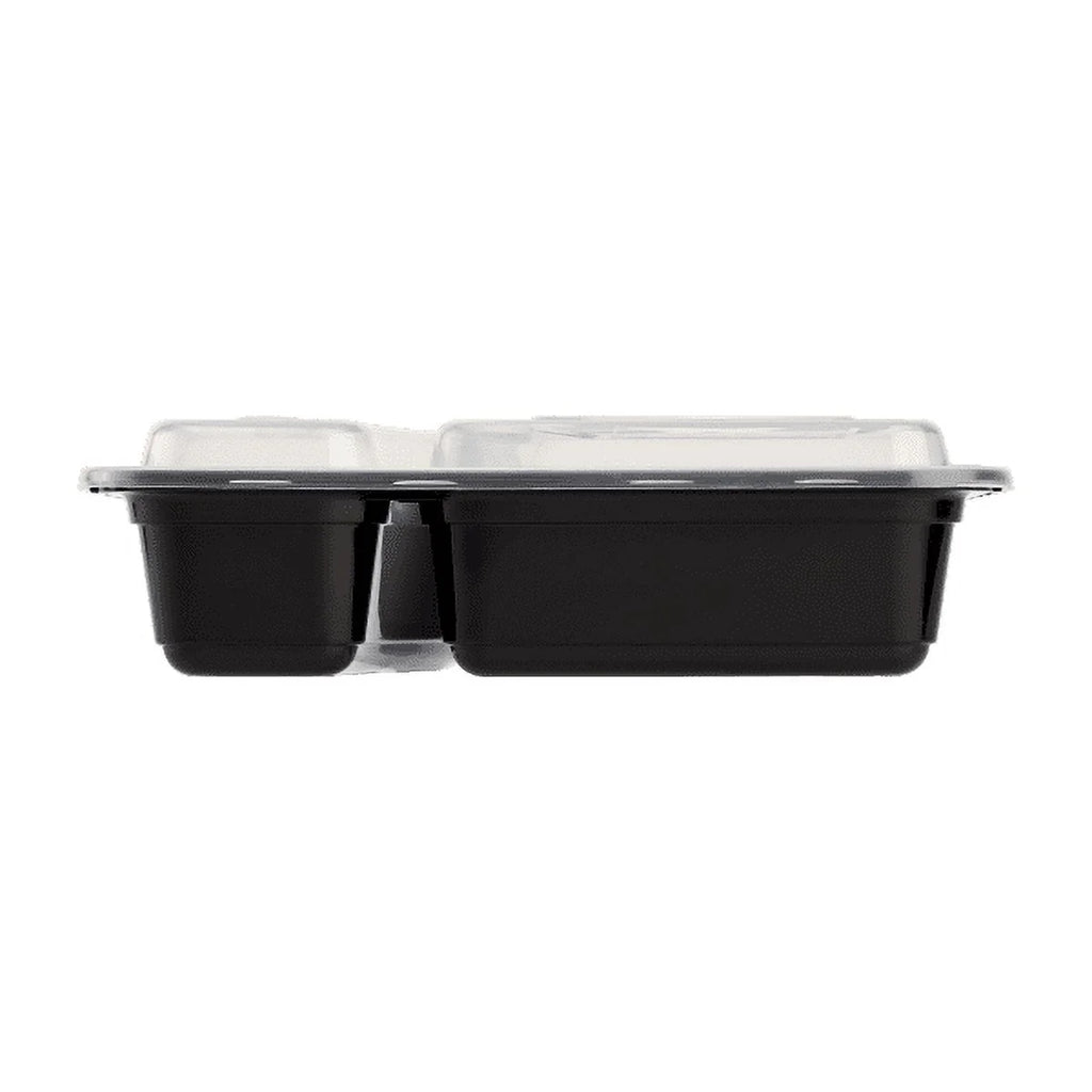 38 oz. Black Rectangular 2-Compartment Food Containers with Clear Lids E681