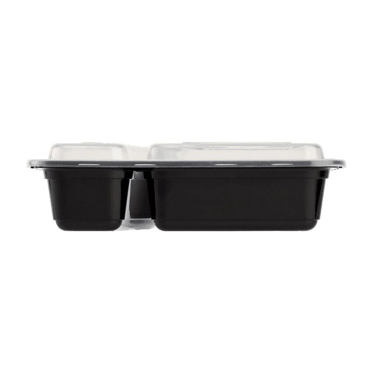38 oz. Black Rectangular 2-Compartment Food Containers with Clear Lids E681