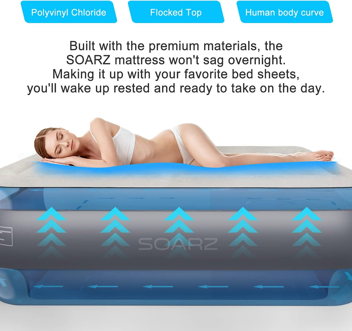 Queen Air Mattress with Built-in Pump, Flocked Top Airbed Q1729