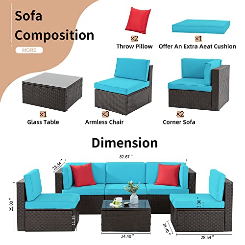 6 Pieces All-Weather PE Rattan Patio Sofa Set with Glass Table V2499