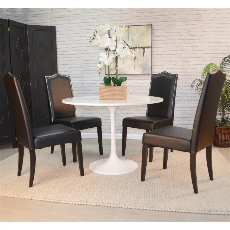 40 Inch Round Marble Top Dining Table with White Base R59588