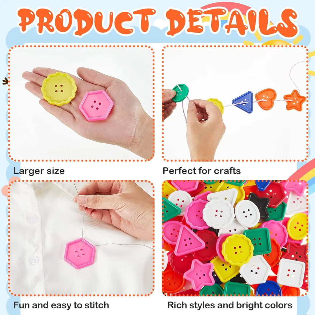 150 Pieces Big Bright Buttons 8 Vivid Colors 8 Large Shapes G509