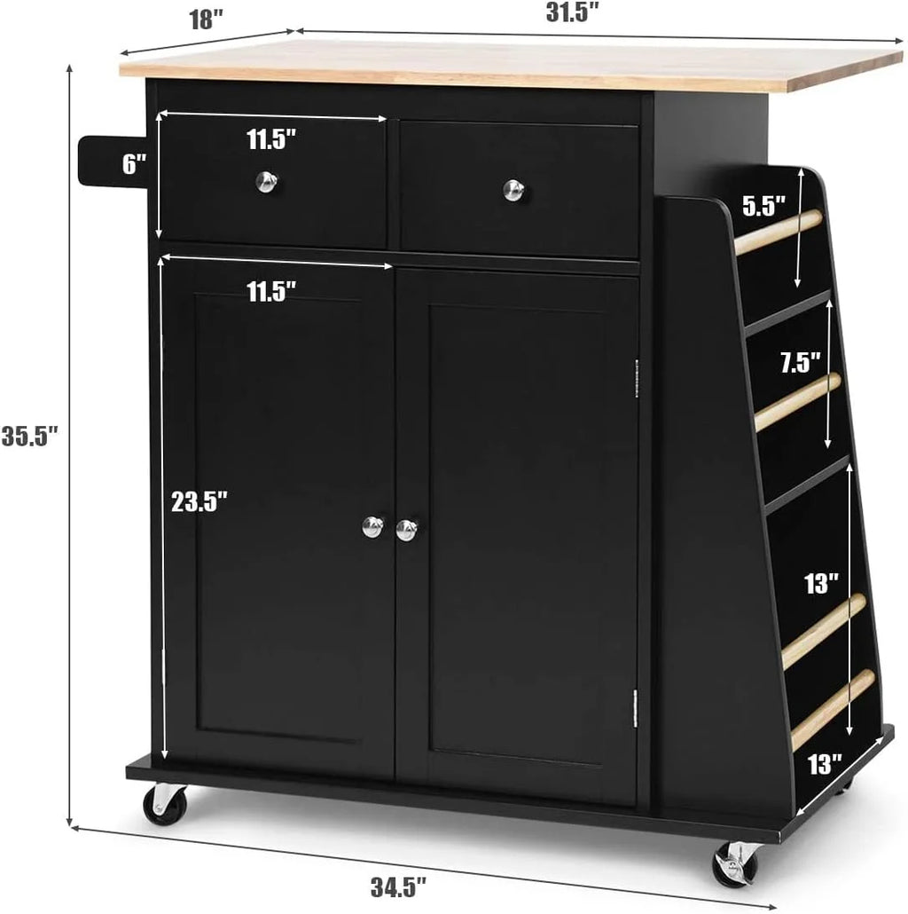 Black Wooden Kitchen Utility Cart with 2 Drawers Z649