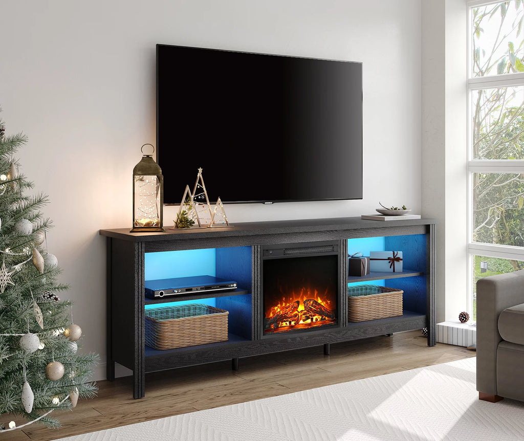 Black 70 inch Fireplace TV Stand P956090